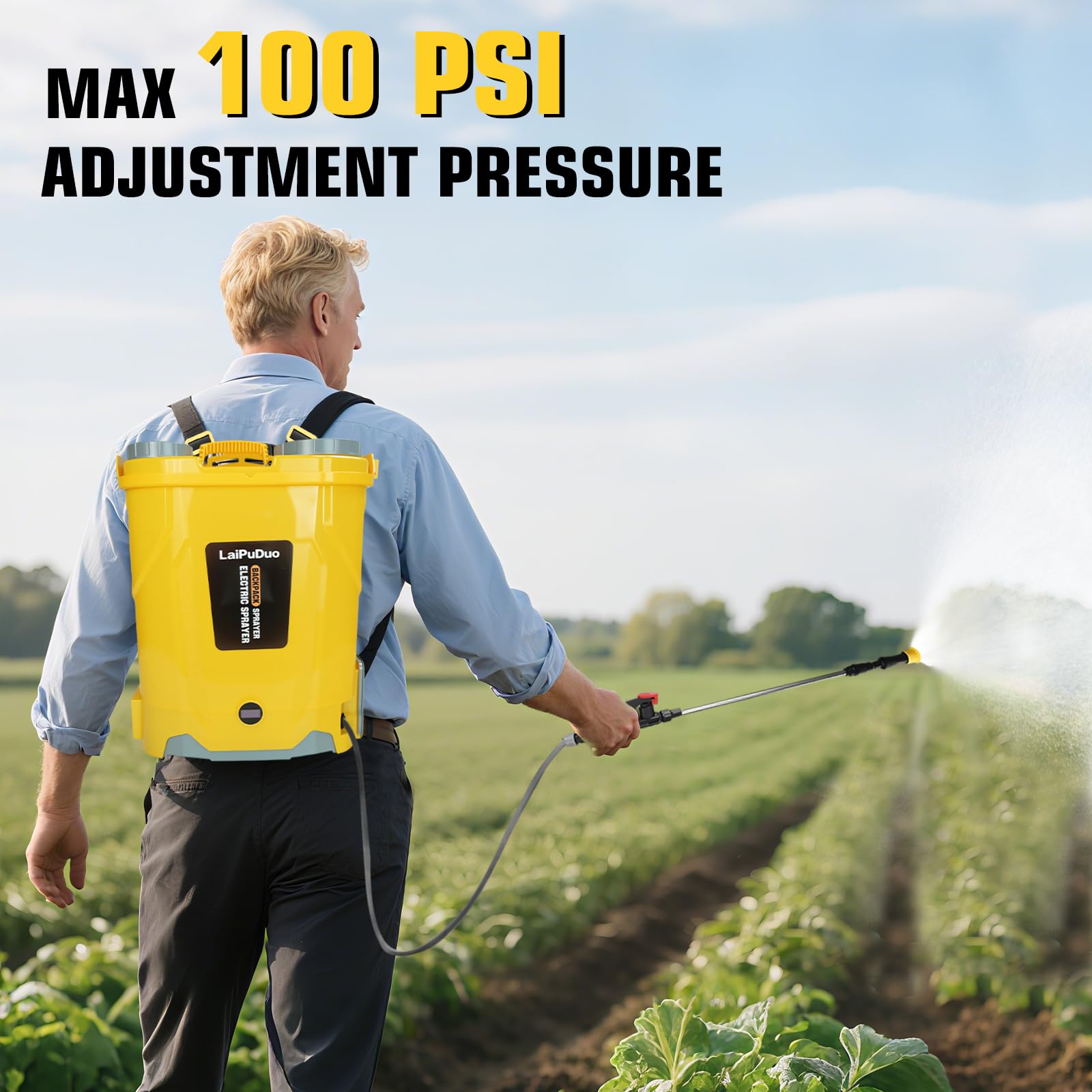 Akku-Rückenspritze 20L, 100 PSI Druckspritze, kompatibel mit Dewalt 20V, Rückenspritze mit 4 Düsen, 5,3 Gallonen für Garten, Sprühen und Reinigen (ohne Akku)