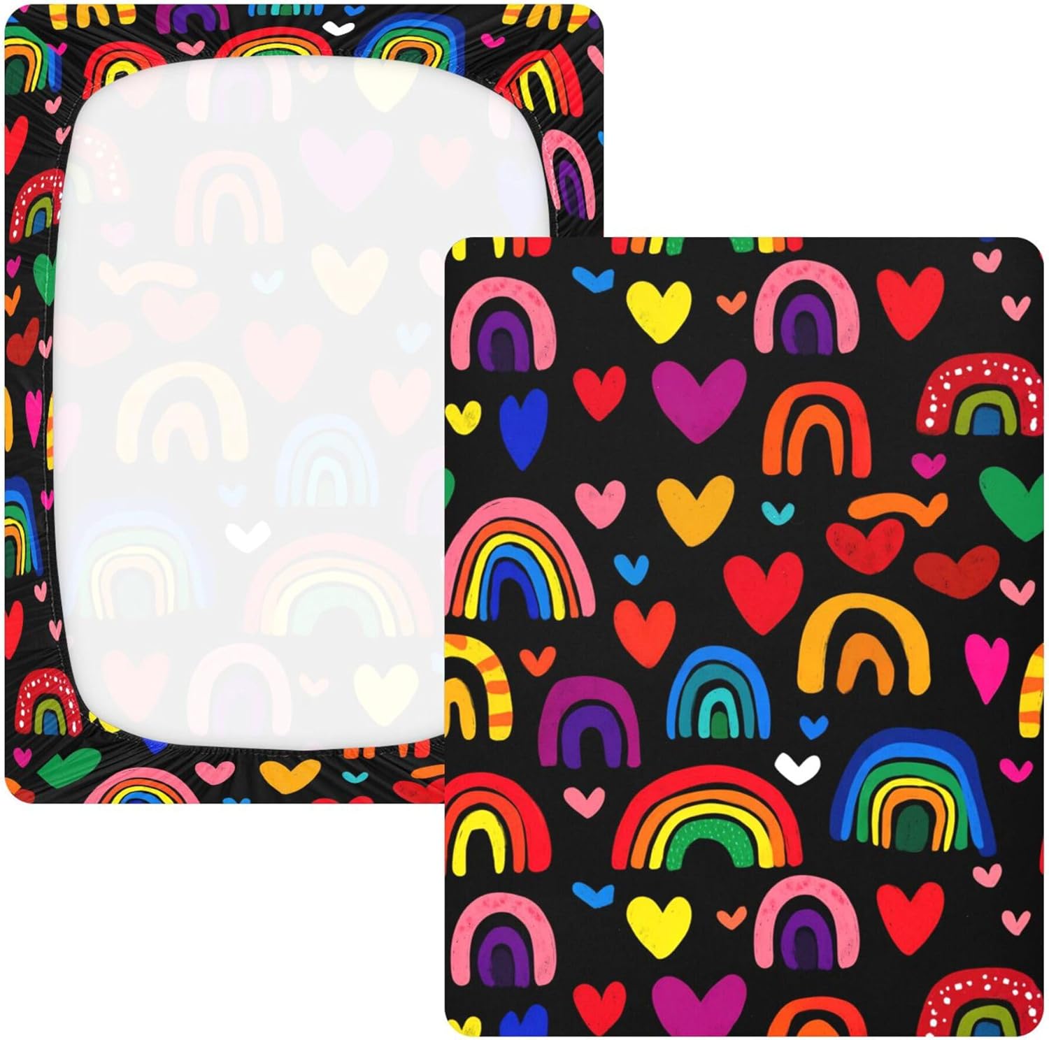 Colorful Rainbow Hearts Crib Sheets Soft Breathable Fitted Cotton Baby Crib Sheets Mattress Cover for Girl Boy, 52" x 28" x 9"