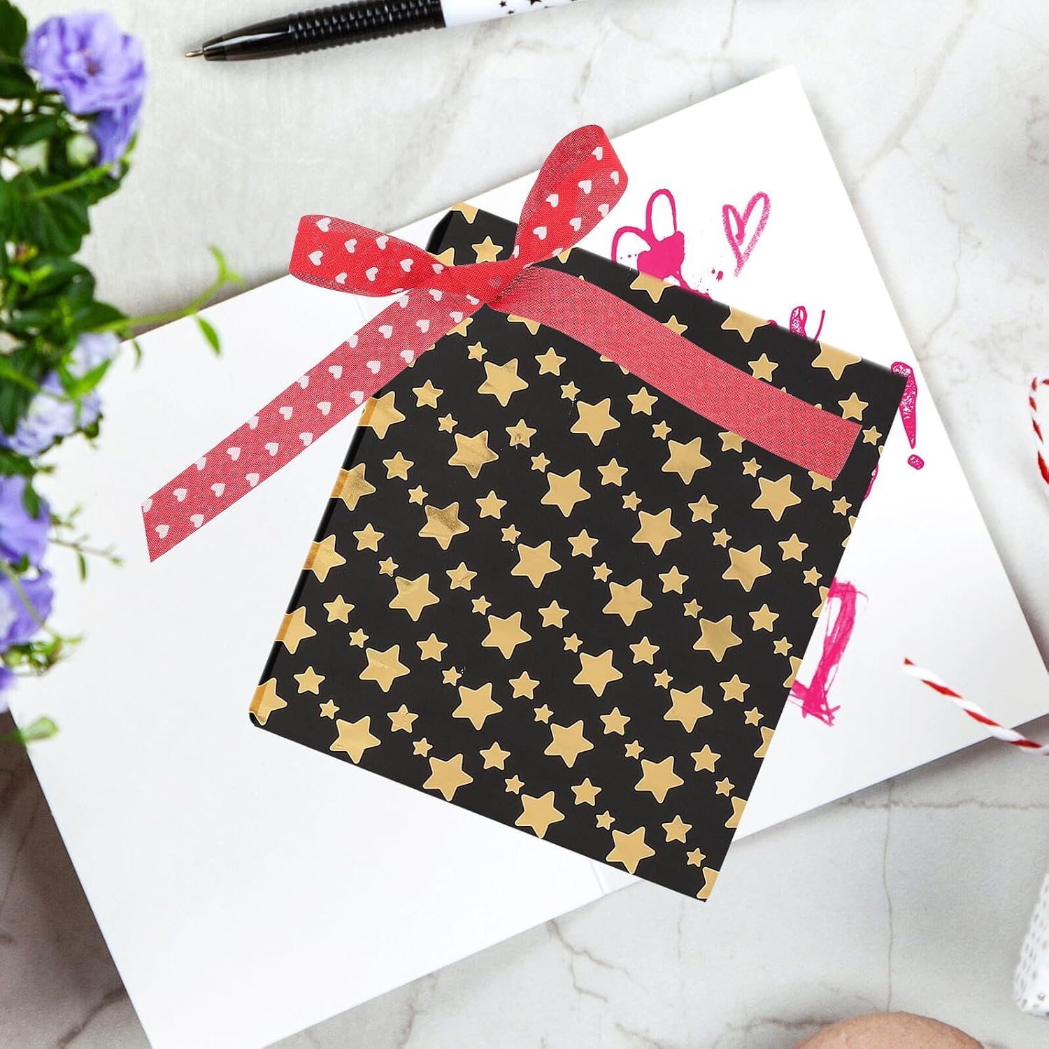 Gadpiparty Metallic Star Wrapping Paper Black Gold Foil 50x70cm Thick Decorative Packaging Paper for Flower Bouquets Holiday Presents