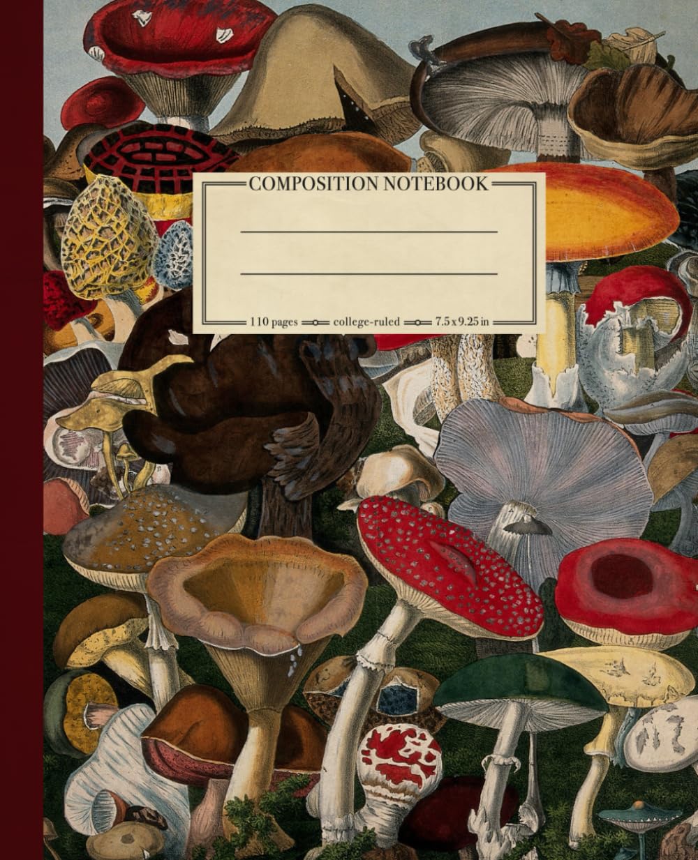 Composition Notebook College Ruled: Fungi Vintage Botanical Illustration | Cute Forest Aesthetic Journal for School, College, Office, and Work | Wide Lined | 110 Pages | Size: 7.5" x 9.25"
