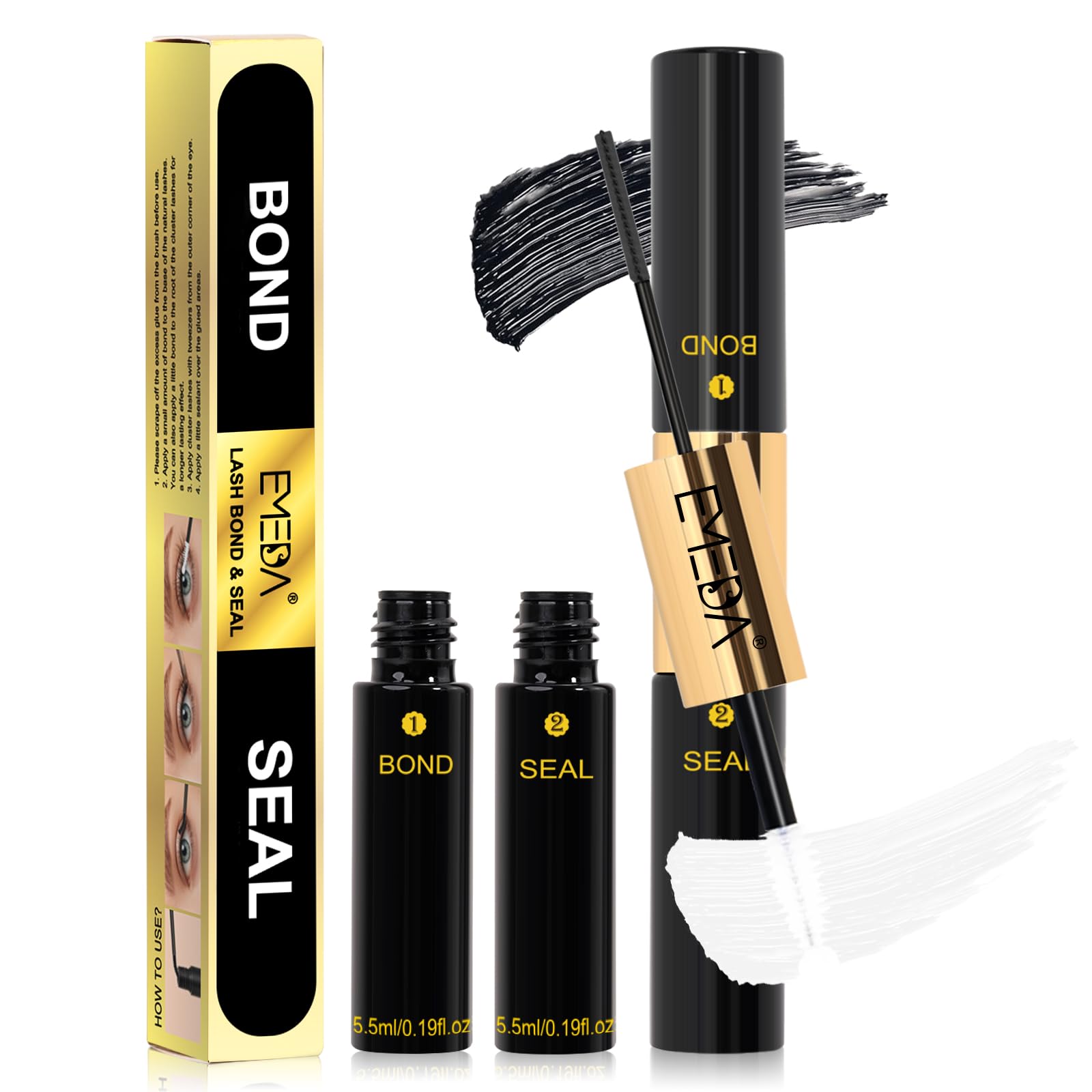 EMEDA Lash Bond and Seal - Lash Glue for DIY Eyelash Extensions 2-in-1 Black Bond and Seal Strong Lash Cluster Glue for Individual Eyelashes Latex Free by EMEDA (06)
