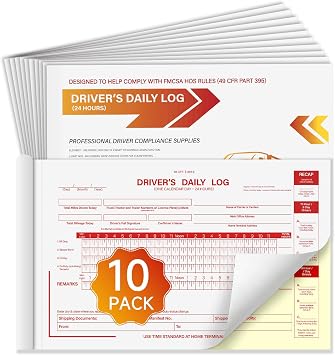 Log Book for Truck Drivers Daily HOS Log Book with 7 & 8 Day Recap,2-Ply Carbonless, 35 Sets per Book, 10-Pack,5.5"x8.5", Easy-to-Use and Durable, Meets 49 CFR 395.8 for Truck Drivers