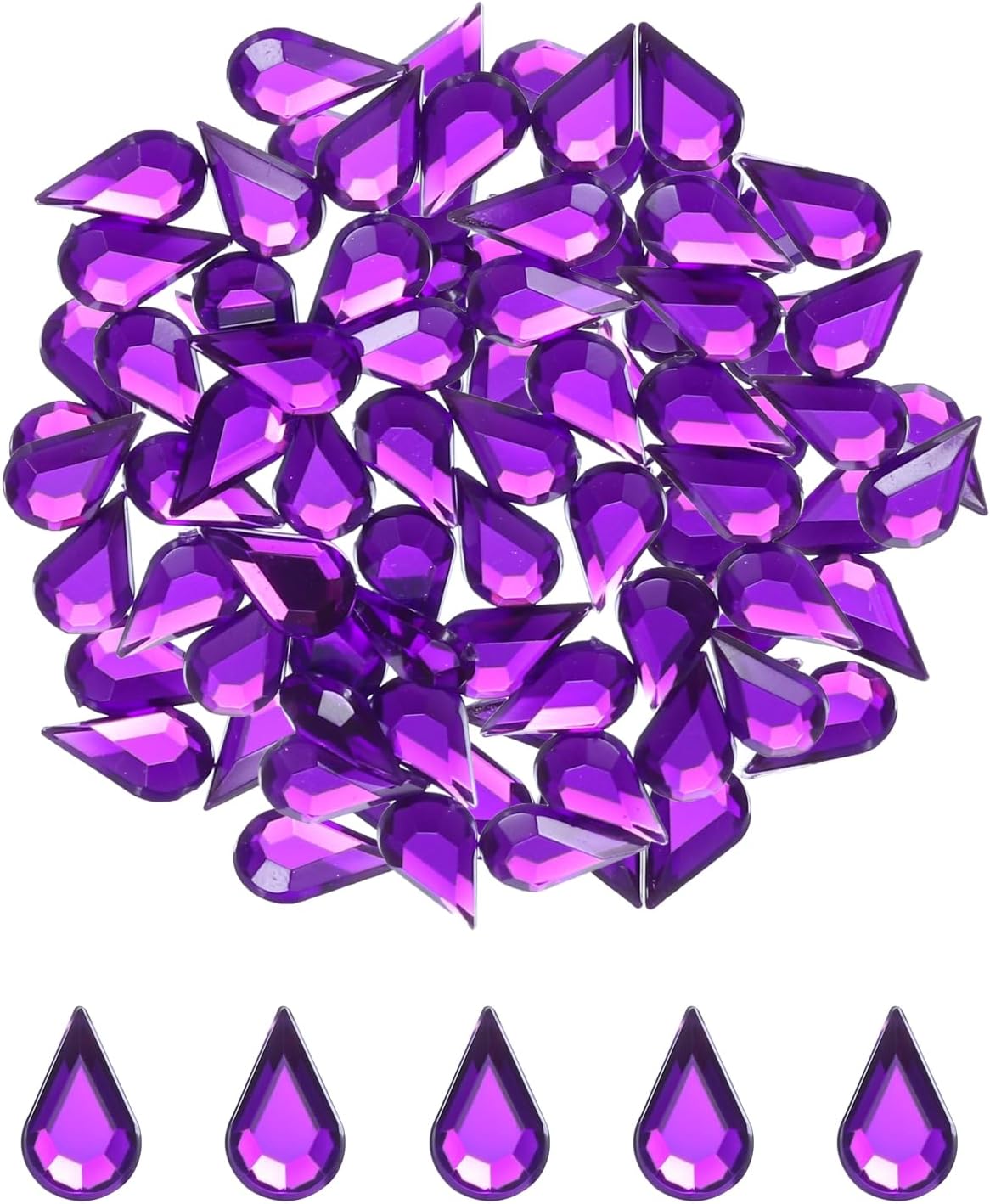 MECCANIXITY 100PCS Flat Back Acrylic Teardrop Gems 6x10mm Artificial Rhinestones for DIY Crafts Bead Wedding Party Face Painting Jewelry Making Deep Purple