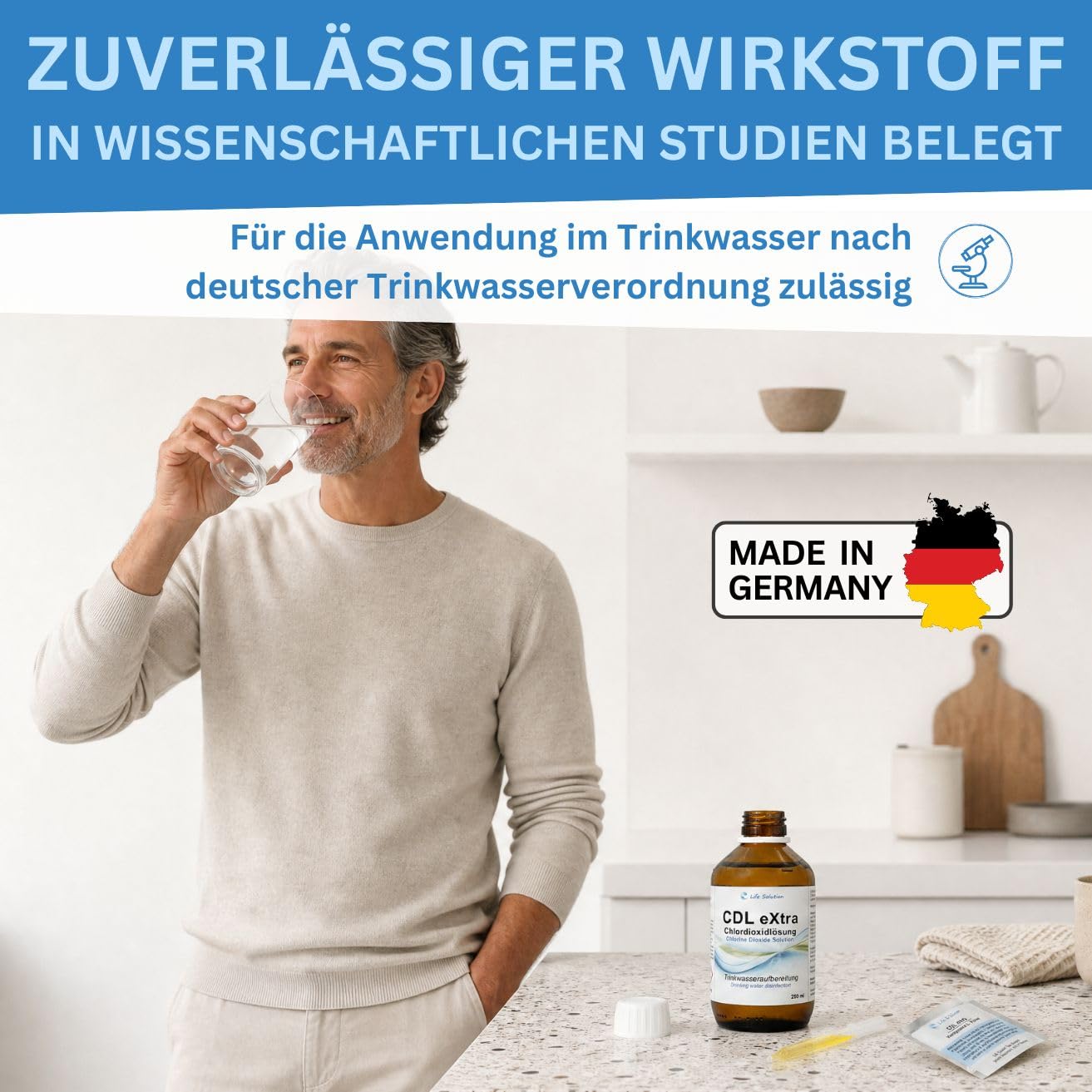 CDL eXtra - Chlordioxid Lösung 0,3% - CDs - extra Lange Haltbarkeit (3-4 Jahre) - Trinkwasserdesinfektion - Wasseraufbereitung - 250 ml