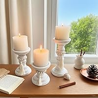 Vista 3 de Wood Candle Holders for Pillar Set of 3 Rustic Candles Holder Tall Candlestick Stand for Farmhouse Decor Fireplace Table Centerpieces