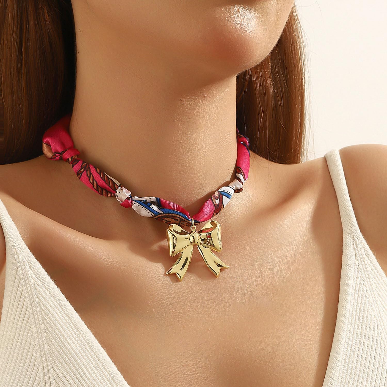 Scarf Pendant Necklace for Women Bandana Necklace Heart Bow Pearl Pendant Necklaces Trendy Jewlery - Image 2