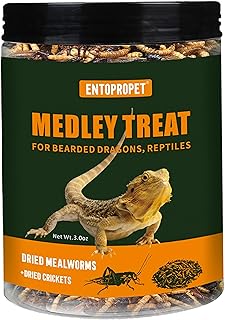 Dried Mealworms and Dried Crickets - Higher in Calcium and Richer in Protein-A Premium Medley Treat Food for Bearded Dragons,Turtle, Birds & Tropical Fish, 3oz