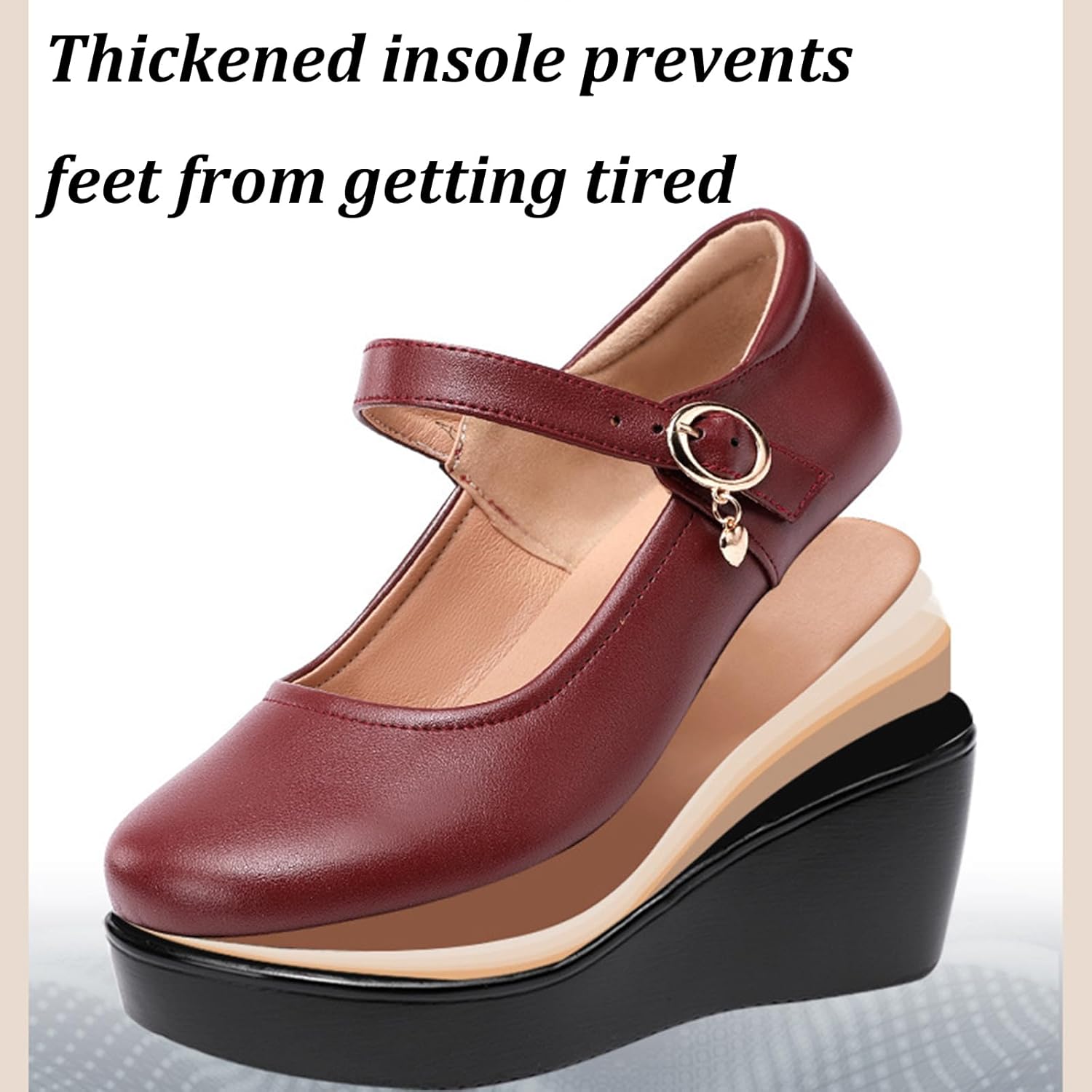 Women's Leather Ankle Strap Wedge Heel Mary Janes Fashion Comfort Lightweight Non Slip Platform Mom Shoes for Casual Work Shopping Outdoor - Image 5