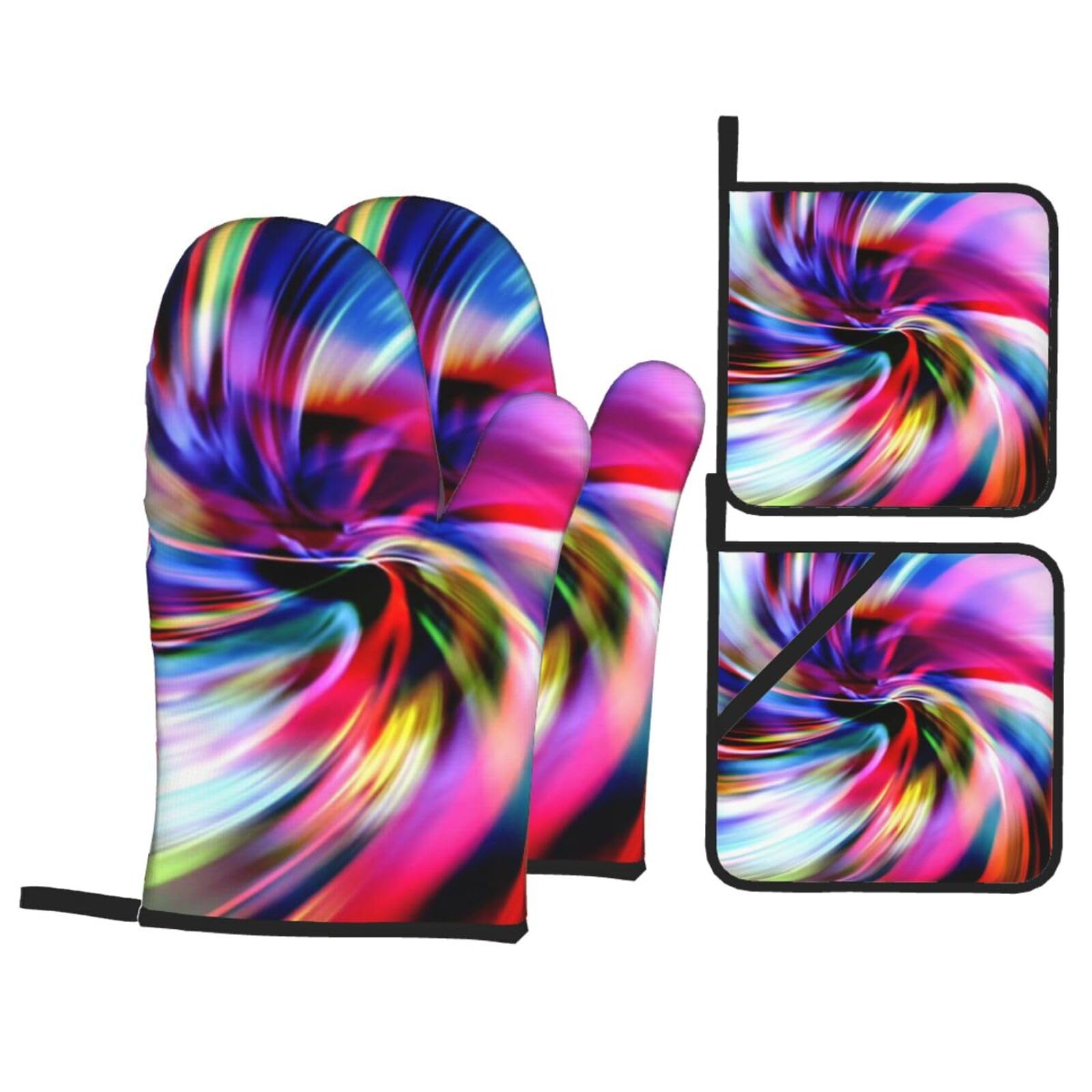 Colorful Tie Dye Print Stylish Heat-Resistant Oven 4-Piece Set Kitchen Gloves Roasting Daily Cooking