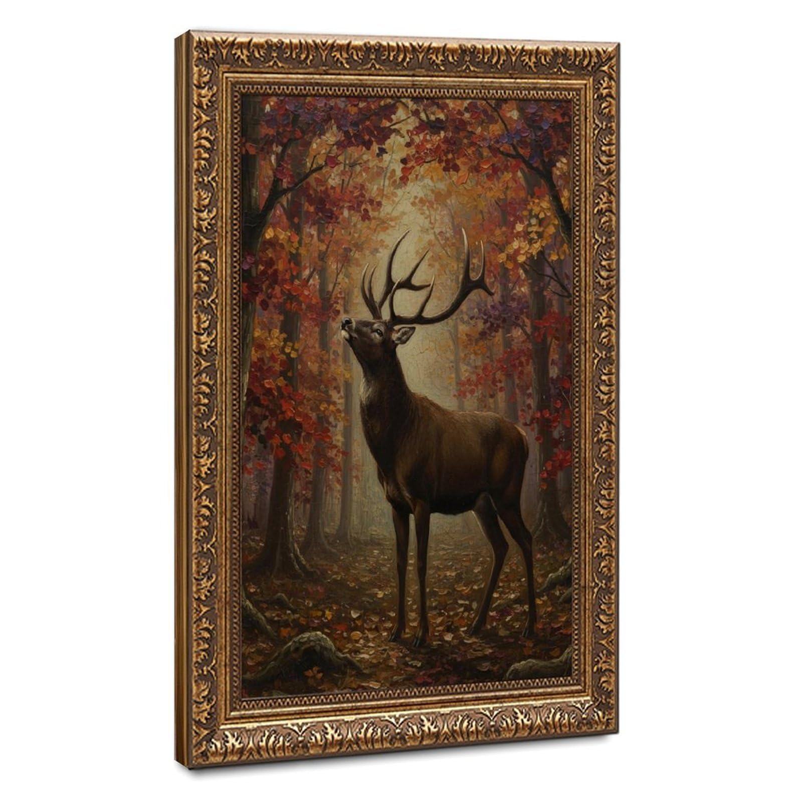 Bareronor Bronze Majestic Stag In Autumn Forest Canvas Poster Bedroom Decor Landscape Office Room Decor Gift 16" L X 24" W