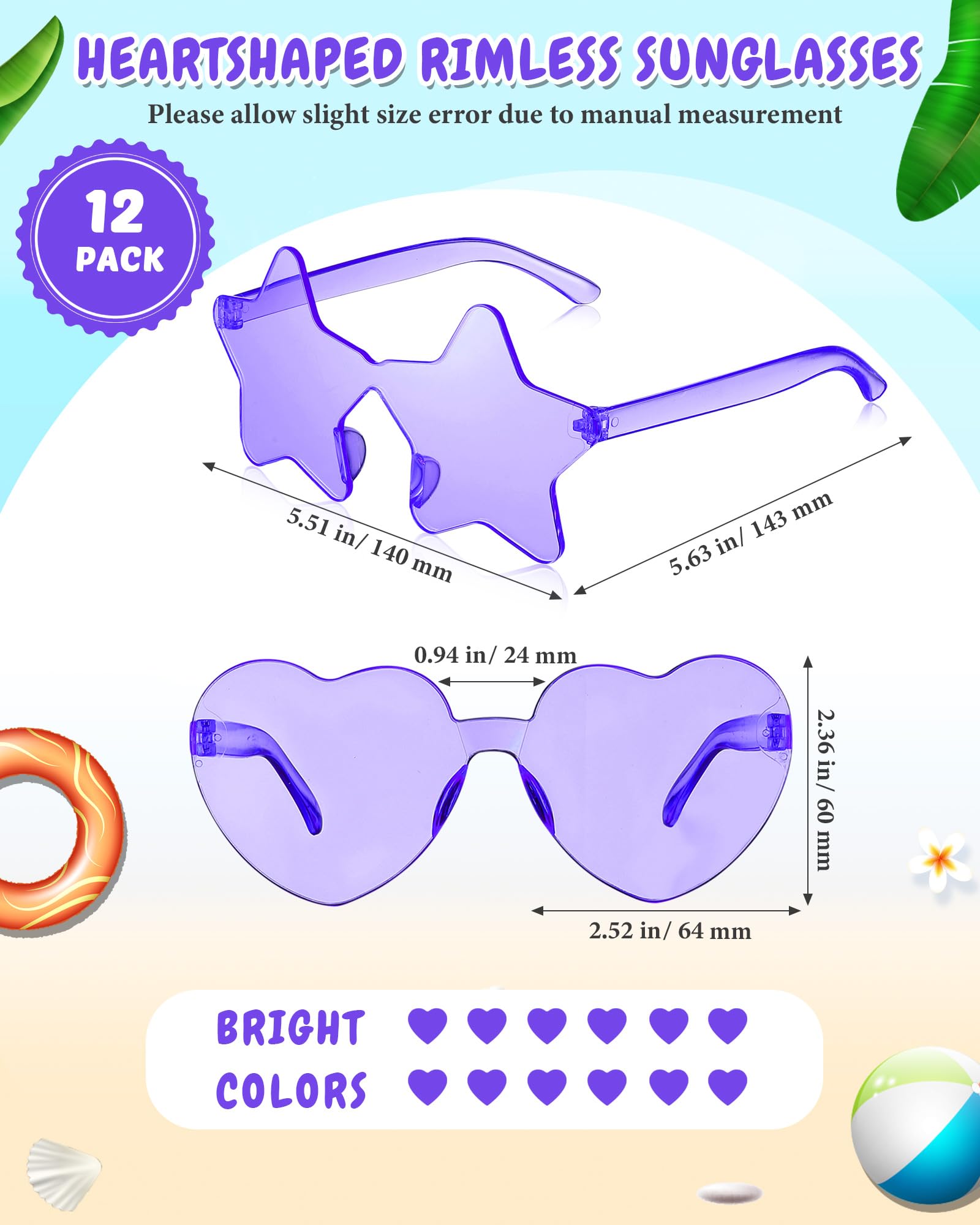 Kanayu Lot de 12 lunettes de soleil sans monture de style rétro pour enterrement de vie de jeune fille, séance photo, accessoires de costume (violet)