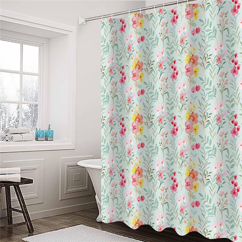 Watercolor Flowers Shower Curtains Waterproof Polyester Bath Curtain Bathroom Decor(122x183cm)