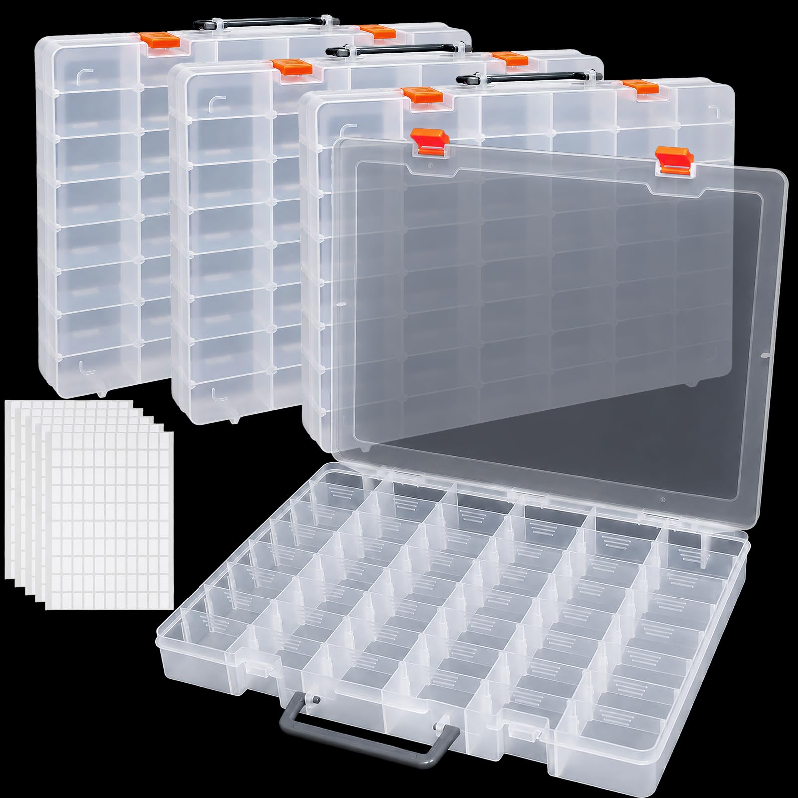 4er Set Sortimentskasten, Kleinteilebox mit 48 Fächern, 36,6 x 28,7 cm