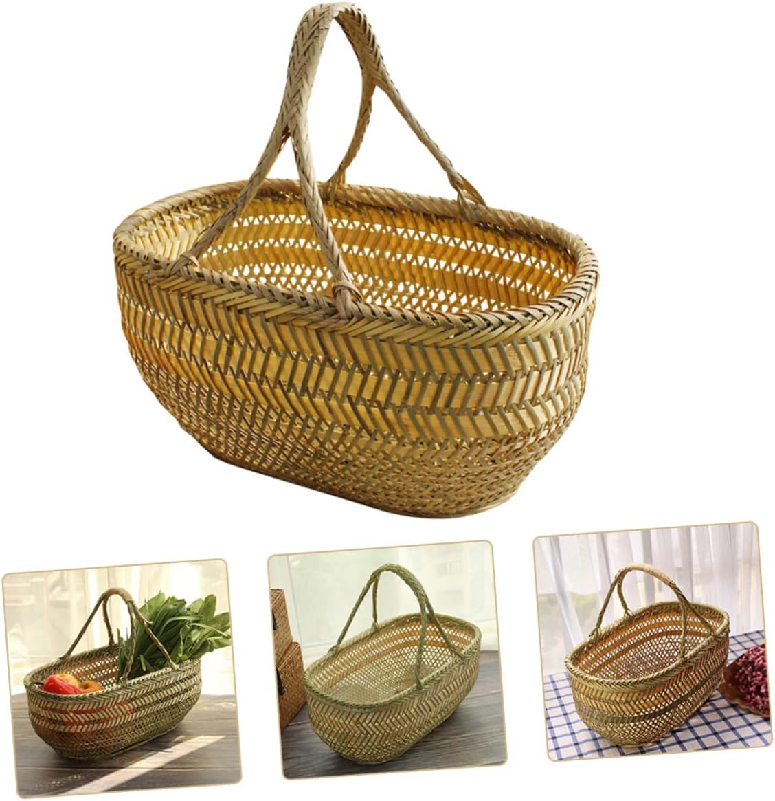 OUNONA Vegetable Gathering Basket with Handle Woven Shopping Basket for Eggs and Fruits for Garden Harvesting Portable and Easy to Clean Random Color Random Color