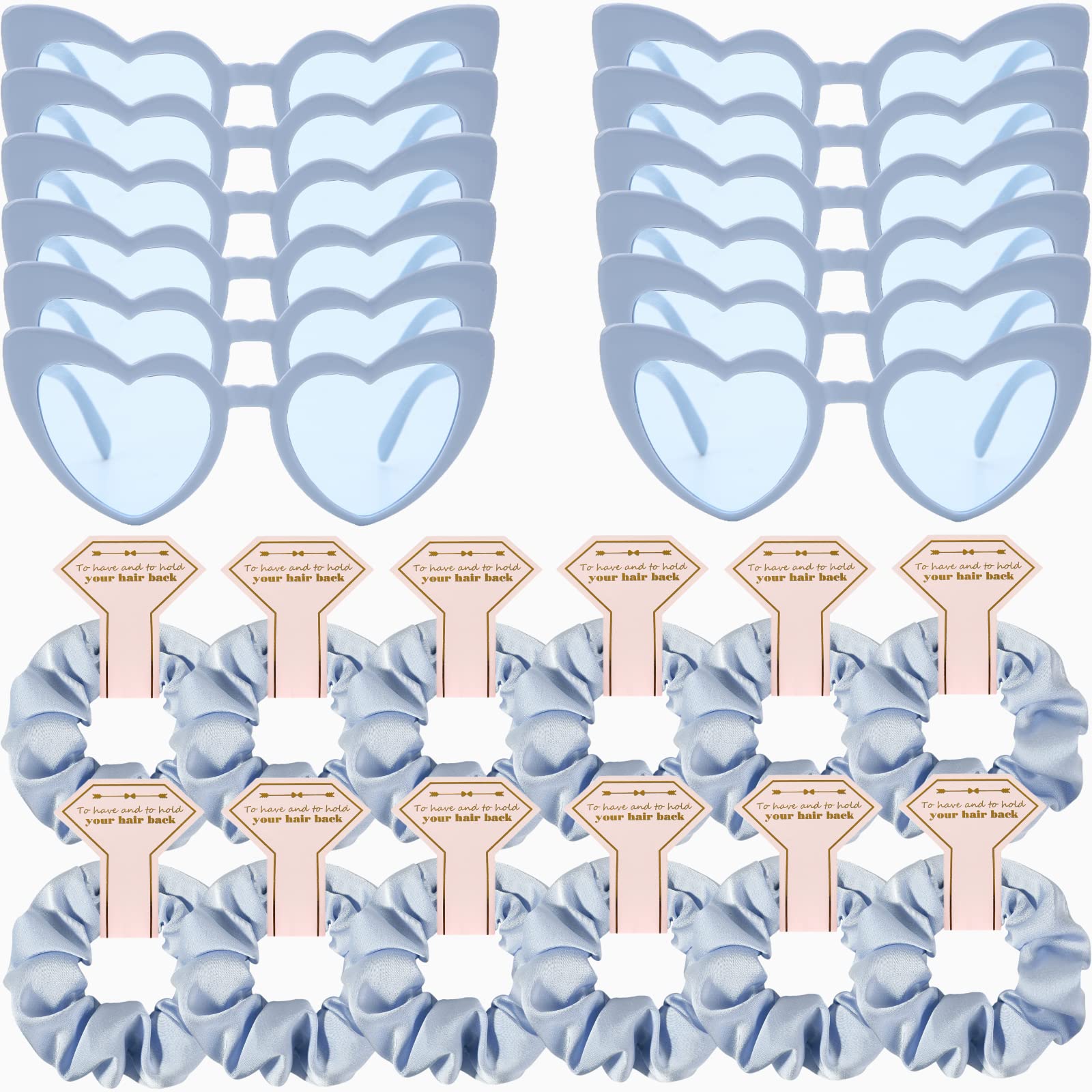 Satin Bridesmaid Scrunchies Bachelorette Hair Ties Set of 12 sunglasses Bridal Shower No Damage Hairties ideas Gift for Wedding Party Favors Bridesmaid Proposal Gifts (Dusty Blue)