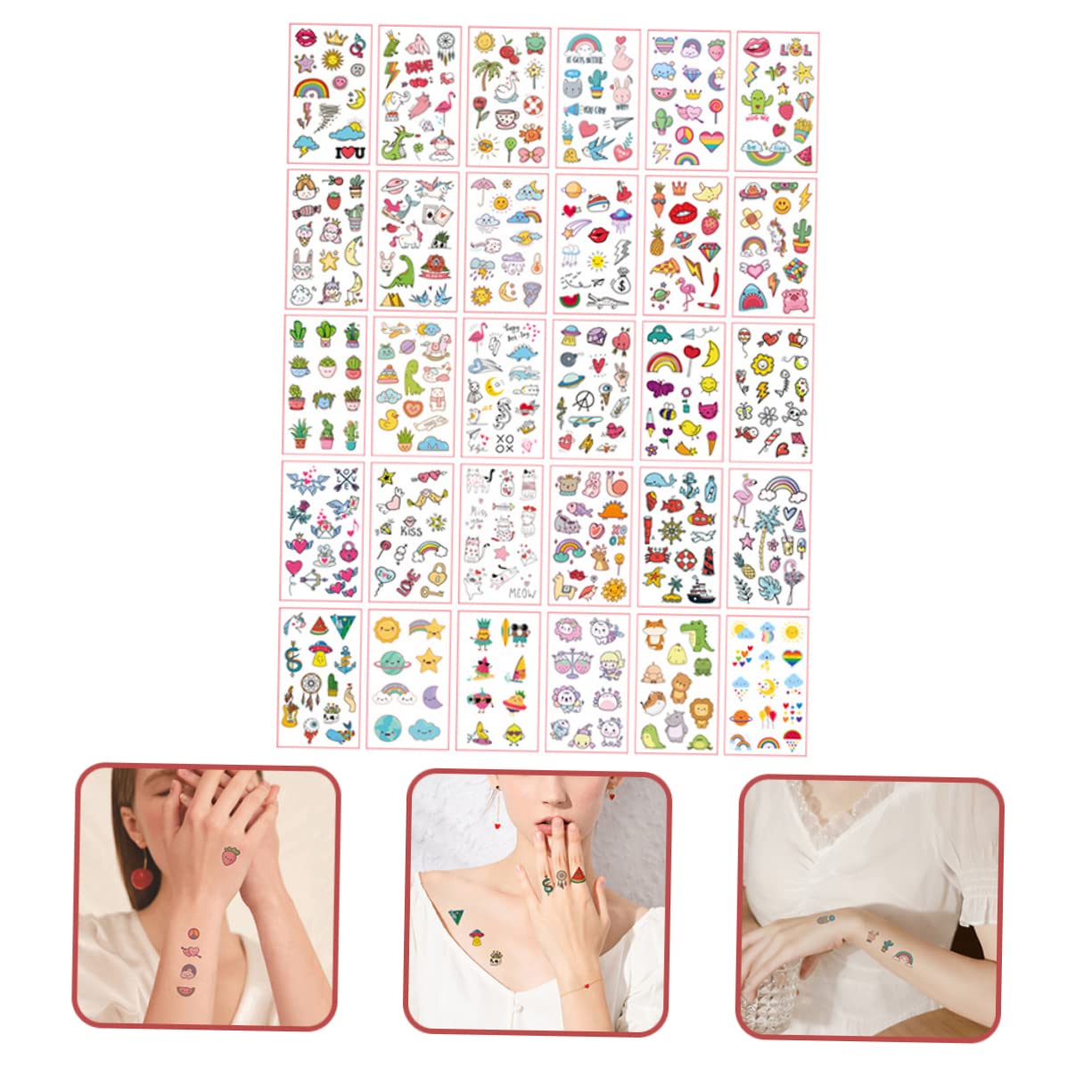 Beaupretty 300hojas Pegatinas De Tatuajes Temporales Divertidas y Lavables De Diseños De Dibujos Animados Impermeables y Duraderas Para Fiestas Playa y Eventos Sociales