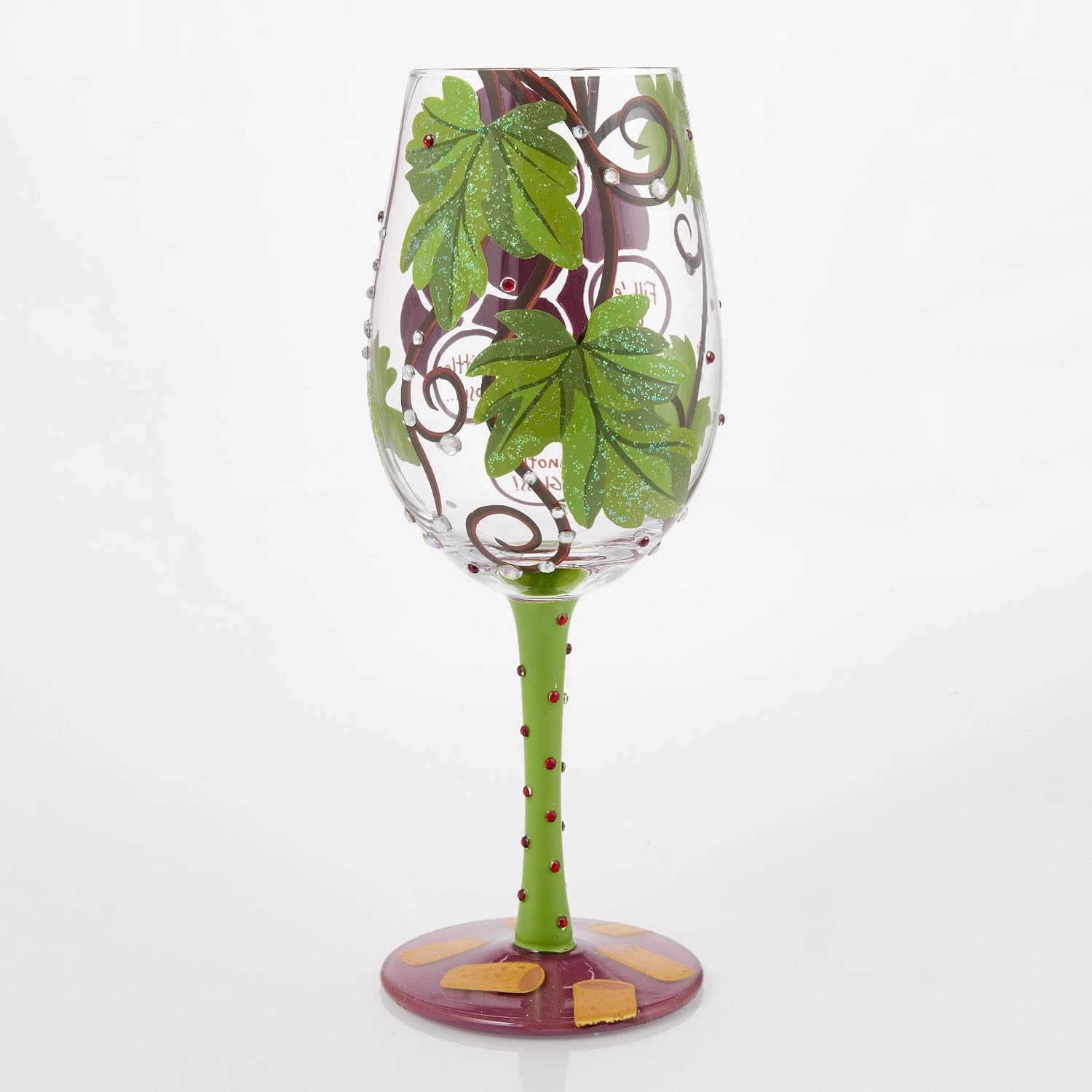 Enesco Lolita Wine Not Fill 'er Up Hand-Painted Artisan Wine Glass, 15 Ounce, Multicolor