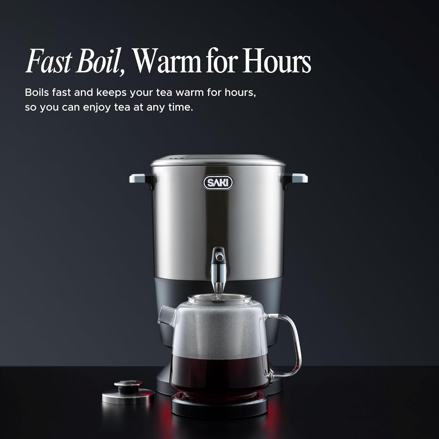 SAKI Chaiovar Electric Samovar - 4L Stainless Steel Electric Tea Maker, Temperature Display, Large Ceramic Teapot, Boil Dry & Auto Shut Off, Best for Persian, Russian, and Turkish Tea (Silver)