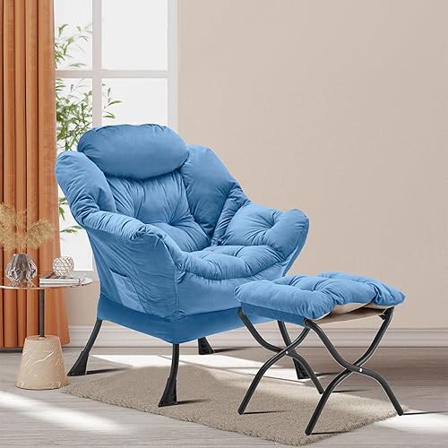 Vista 2 de Silla Lazy con otomana plegable, silla decorativa de terciopelo tapizada con estructura de metal y almohadillas antideslizantes, sillón