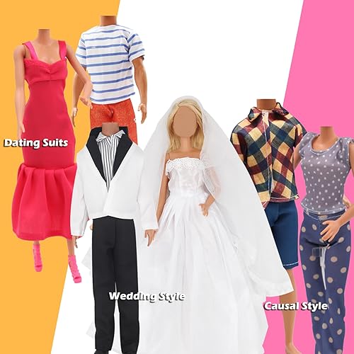 Miniatura 4 de EuTengHao 30 piezas de ropa de muñeca y accesorios para muñecas de 12 pulgadas, incluye 12 juegos de ropa de vestir, jeans y vestidos de boda, gafas