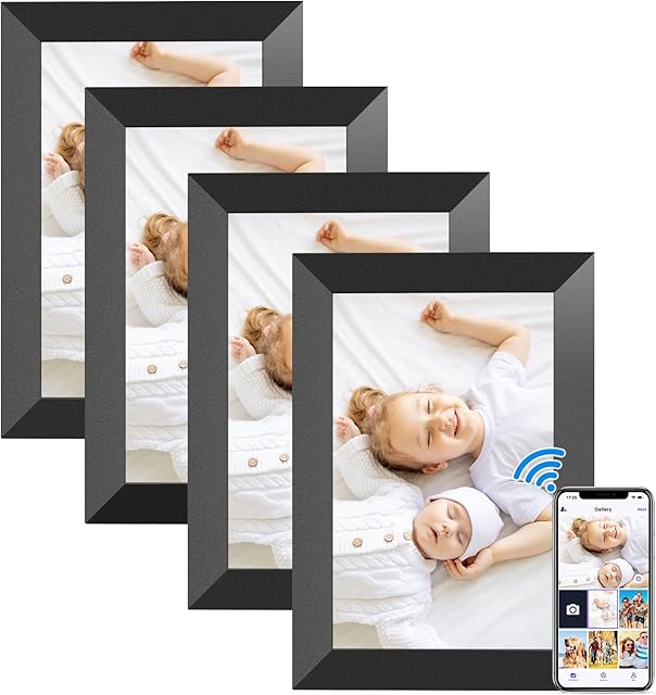 BIGASUO 10.1 Inch WiFi Digital Picture Frame 4 Pack, IPS HD Touch Screen Electric Photo Frames Built-in 16GB Storage, Auto-Rotate, Wall Mountable, Share Photos Instantly from Anywhere