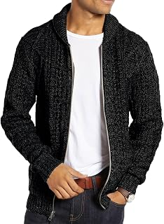 Ryannology Mens Zip Up Cardigan Sweater Shawl Collar Cable Knit Sweaters | Full-Zip, Textured Knit, Long Sleeve, Business Casual Style, Soft Warm Cardigan, Fall & Winter Outerwear