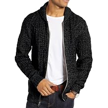 Ryannology Mens Zip Up Cardigan Sweater Shawl Collar Cable Knit Sweaters