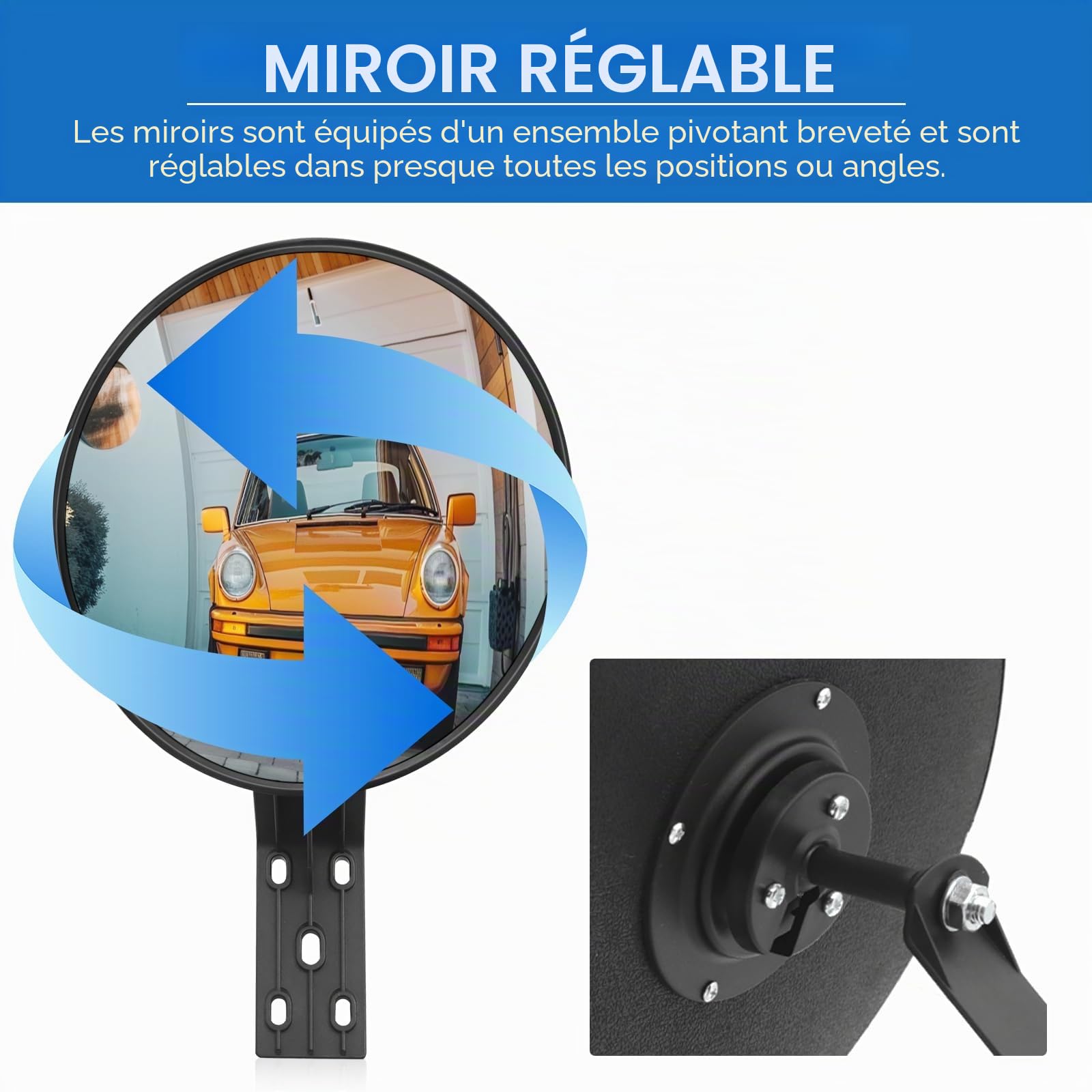 Miroir de Circulation Convexe 30cm Grand Angle Réglable Miroir de Sécurité pour allée, garage, parc, soutien pour l'intérieur et l'extérieur.