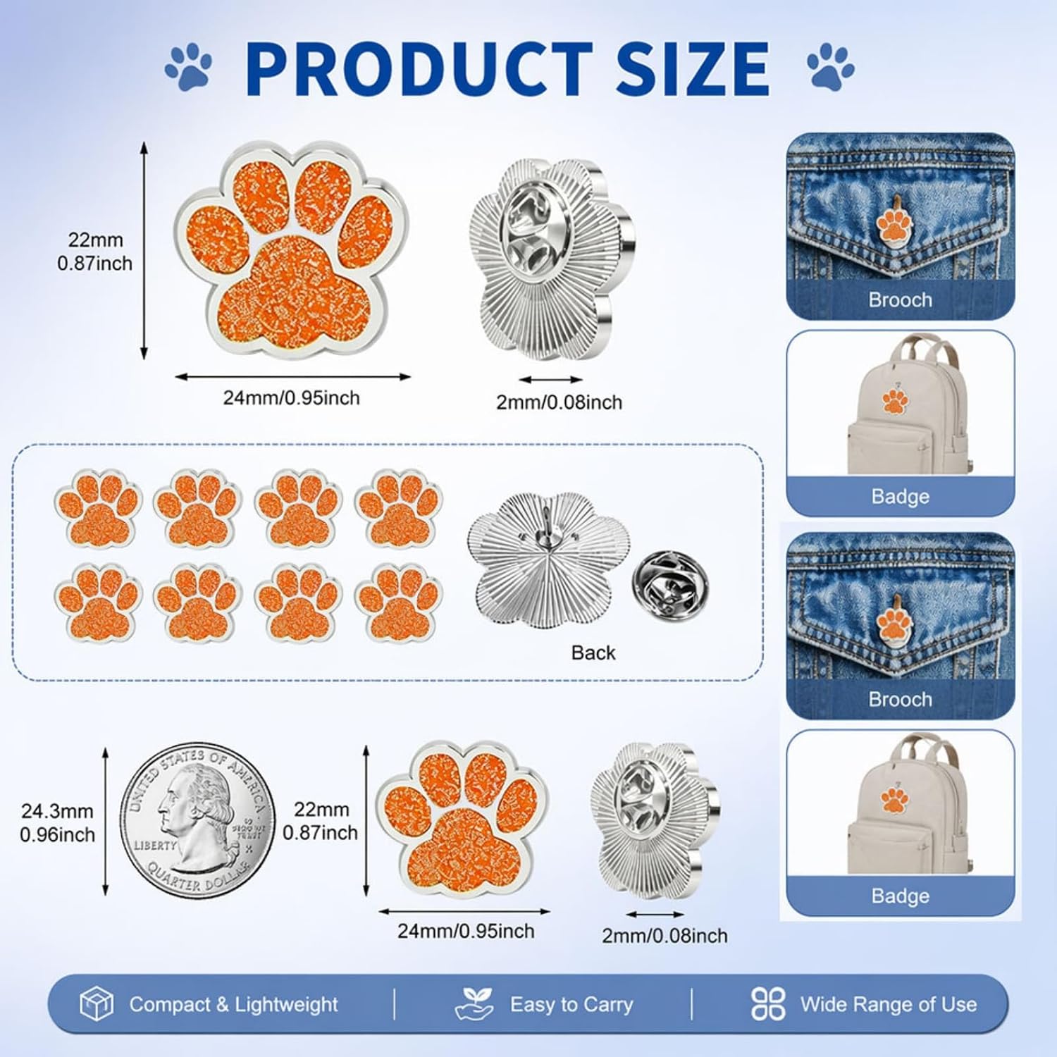 Dreuyet Glitter Paw Print Lapel Pin Cute Animal Cat Dog Footprint Brooch Badge Pin for Wome Men Pet Lovers Jackets Backpacks Hats Jewelry Gifts image 2
