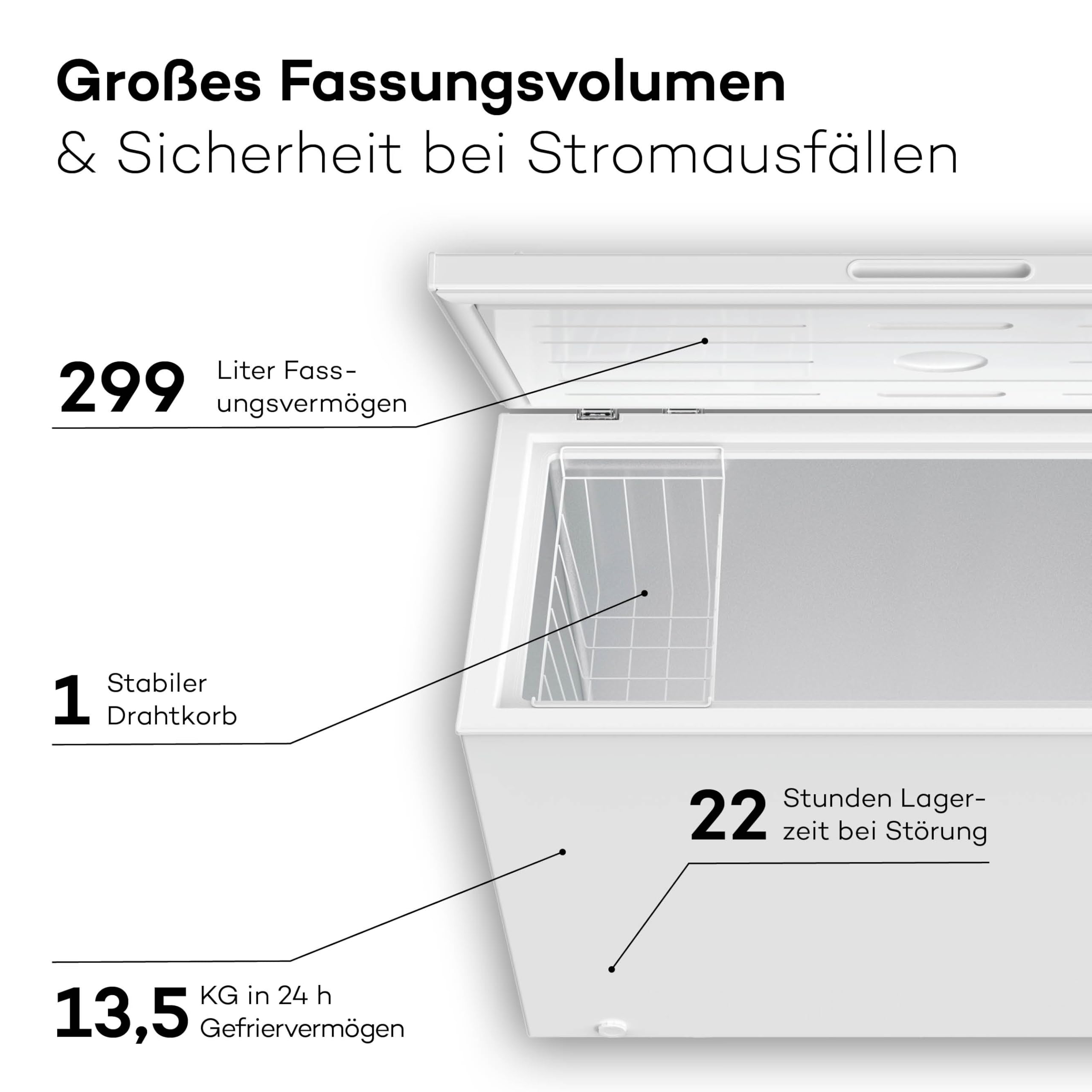 SCHOEPF GT300S Gefriertruhe 299 L Weiß 83,5 x 112,5 x 61 cm Energieklasse E Schnellgefrieren 41 dB 231 kWh/Jahr 4-Sterne-Kennzeichnung Freistehend