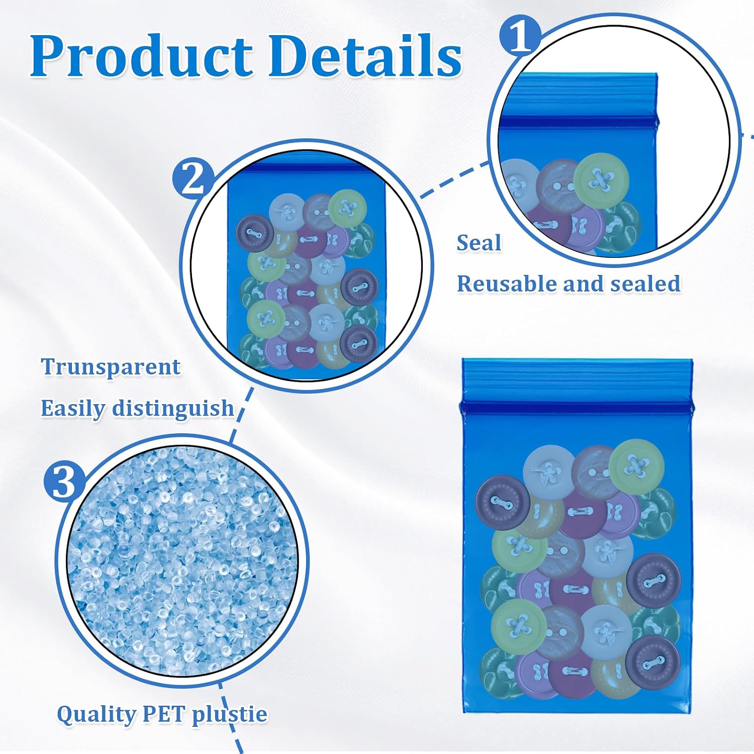 500pcs Mini Colorful Clear Plastic Bags Small Resealable Poly Baggies Storage Seal Bags for Jewelry Earrings Beads Bolts Pills Powders Candy Travel Packaging Shipping