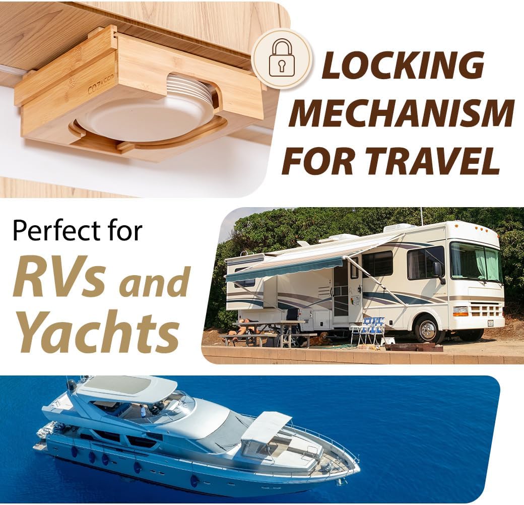 Adjustable Paper Plate Dispenser Under Cabinet, Holder Under Cabinet, Kitchen Counter Paper Plate Organizer for 8/8.5/9/10-Inch Plates - White