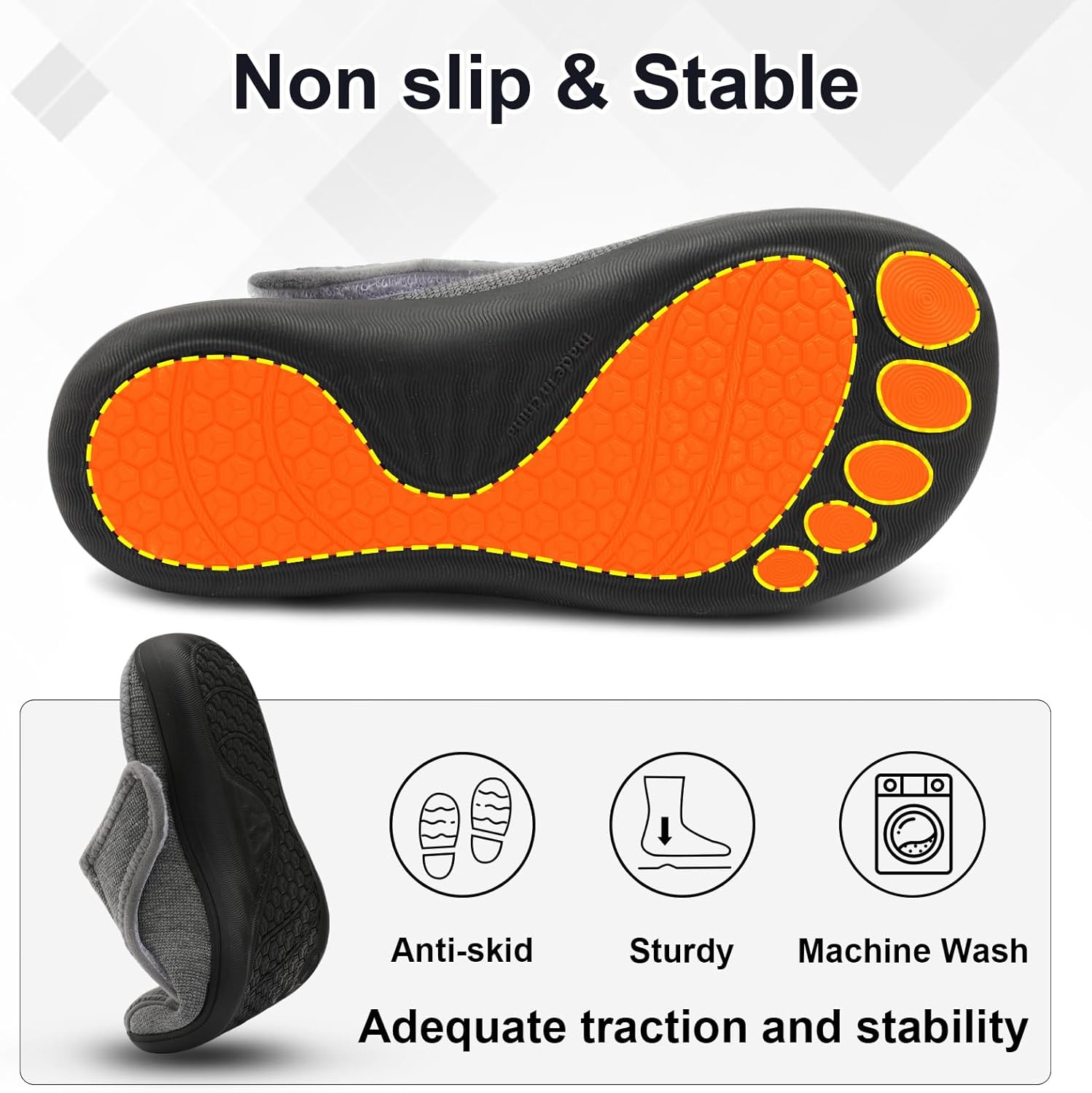 LeIsfIt Mens Slippers Wide Diabetic House Slippers Adjustable Slip On Warm Bedroom House Shoes for Edema Swollen Feet Indoor Outdoor Slipper - Image 6