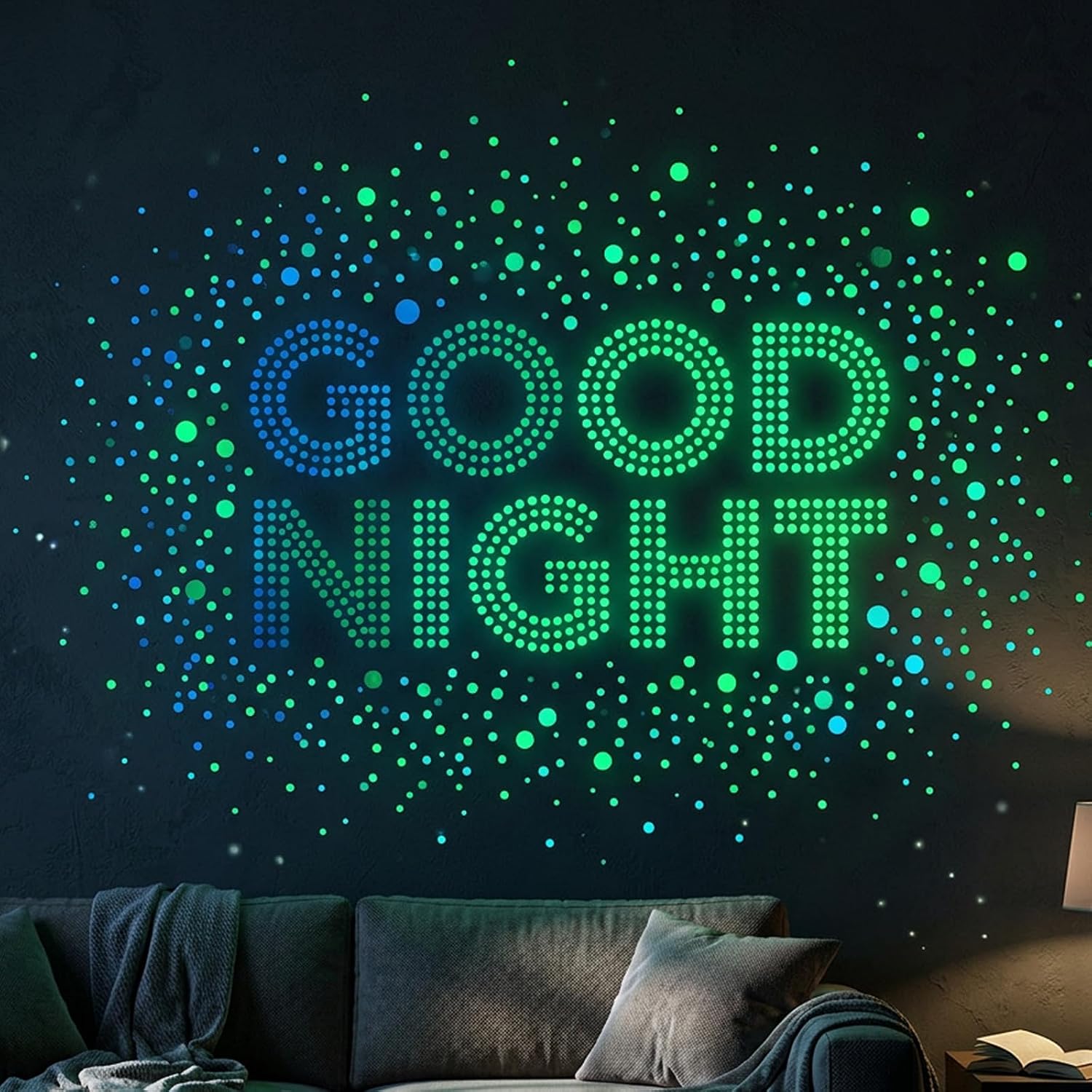 JJUNW 800 Pcs Glow in The Dark Stars for Ceiling, 3D Ceiling Stars Green and Sky Blue Glowing Wall Round Decor Stickers, Shining Decor Stickers for Bedding Room Birthday Gift