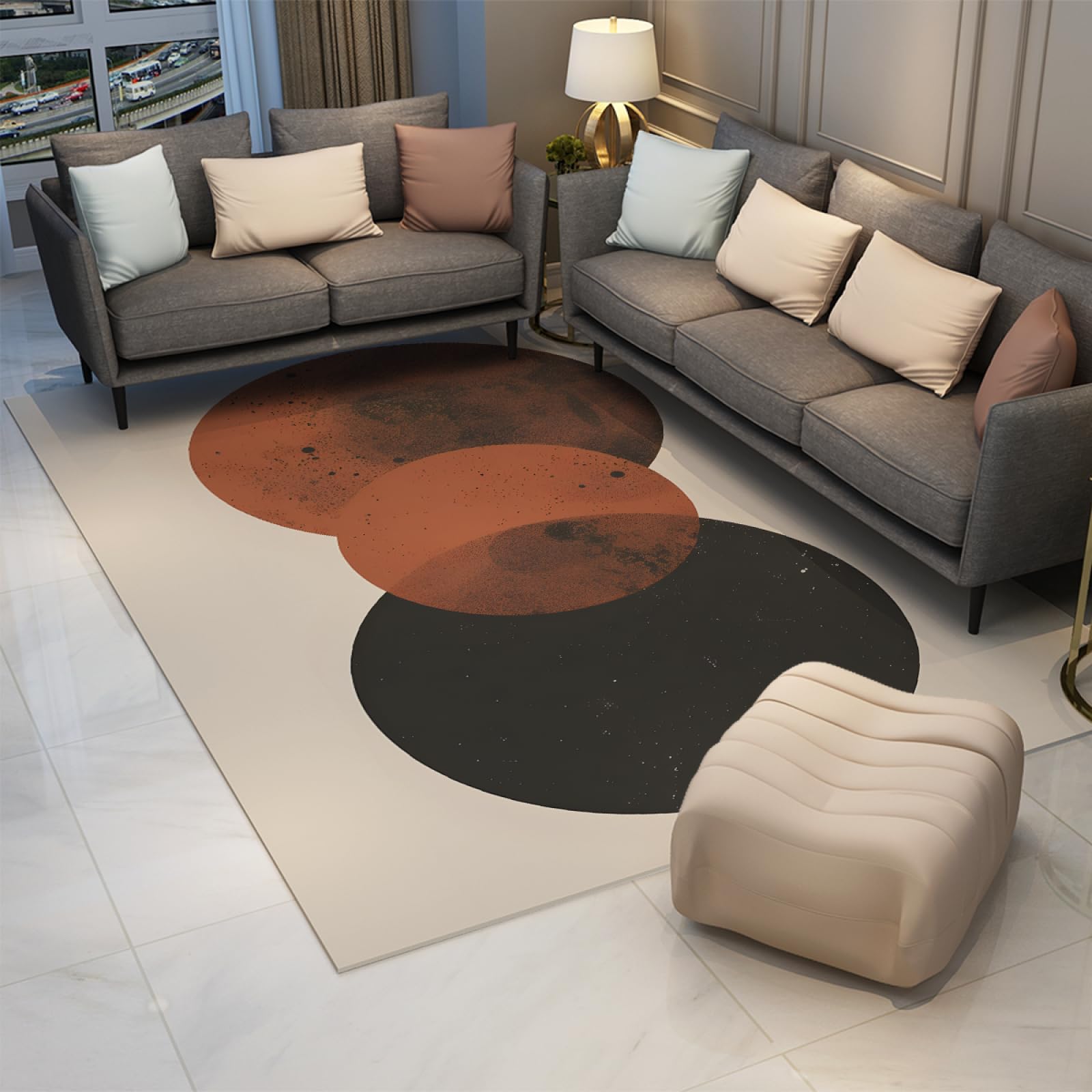 Tappeto per area in stile retrò francese per soggiorno Tappeti per ufficio Brown Ball Planet Tappeto lavabile antiscivolo moderno per l'ingresso del portico 150x240cm