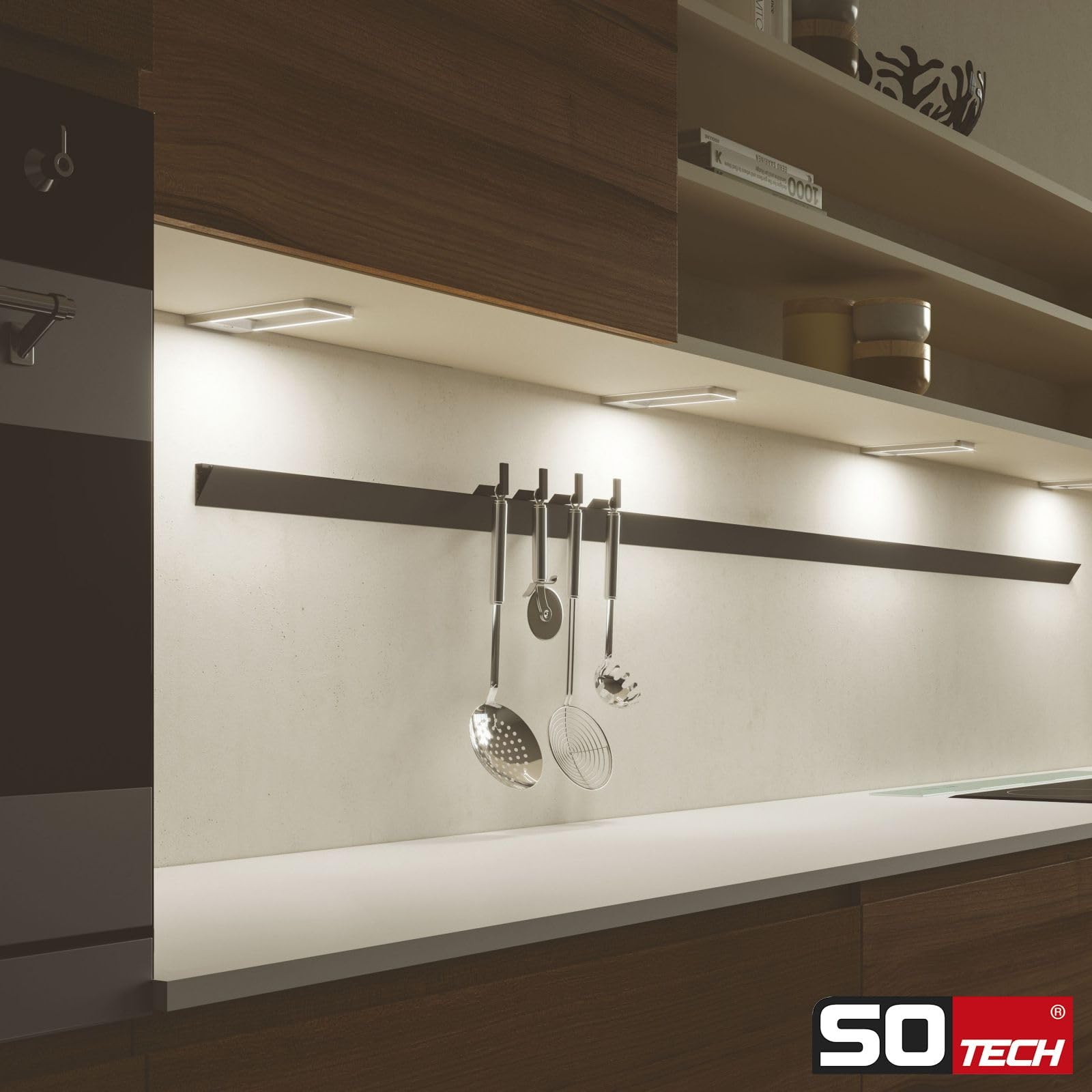 SOTECH 3er Set LED Möbelleuchte GIULIA III inkl. Trafo & Verteiler Edelstahloptik, 3000K warmweiß, 12V, 5W Unterbauleuchte Schrankleuchte Vitrinenbeleuchtung