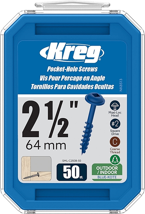 Kreg Blue Kote Pocket Screws 2 1/2-Inch Coarse Thread Maxi-Loc Head