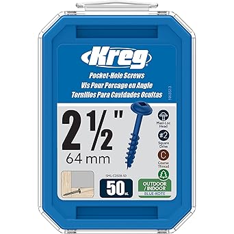 Kreg SML-C250B-50 Blue-Kote WR Pocket Screws 2-1/2-Inch, 8 Coarse, Washer-Head, 50-Count