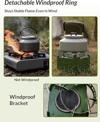 Miniatura 4 de Indwell Estufa de butano de un solo quemador, estufa portátil para acampar con bolsa de transporte, estufa de gas de campamento resistente al