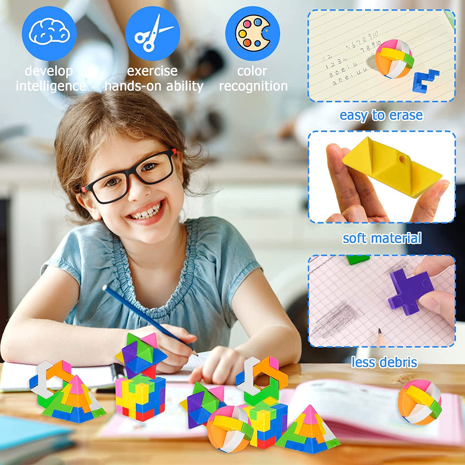 Gomme Per Cancellare Multicolore - Set Da 10 Pezzi, TPR Alta Qualit&agrave;, Per Scuola E Ufficio