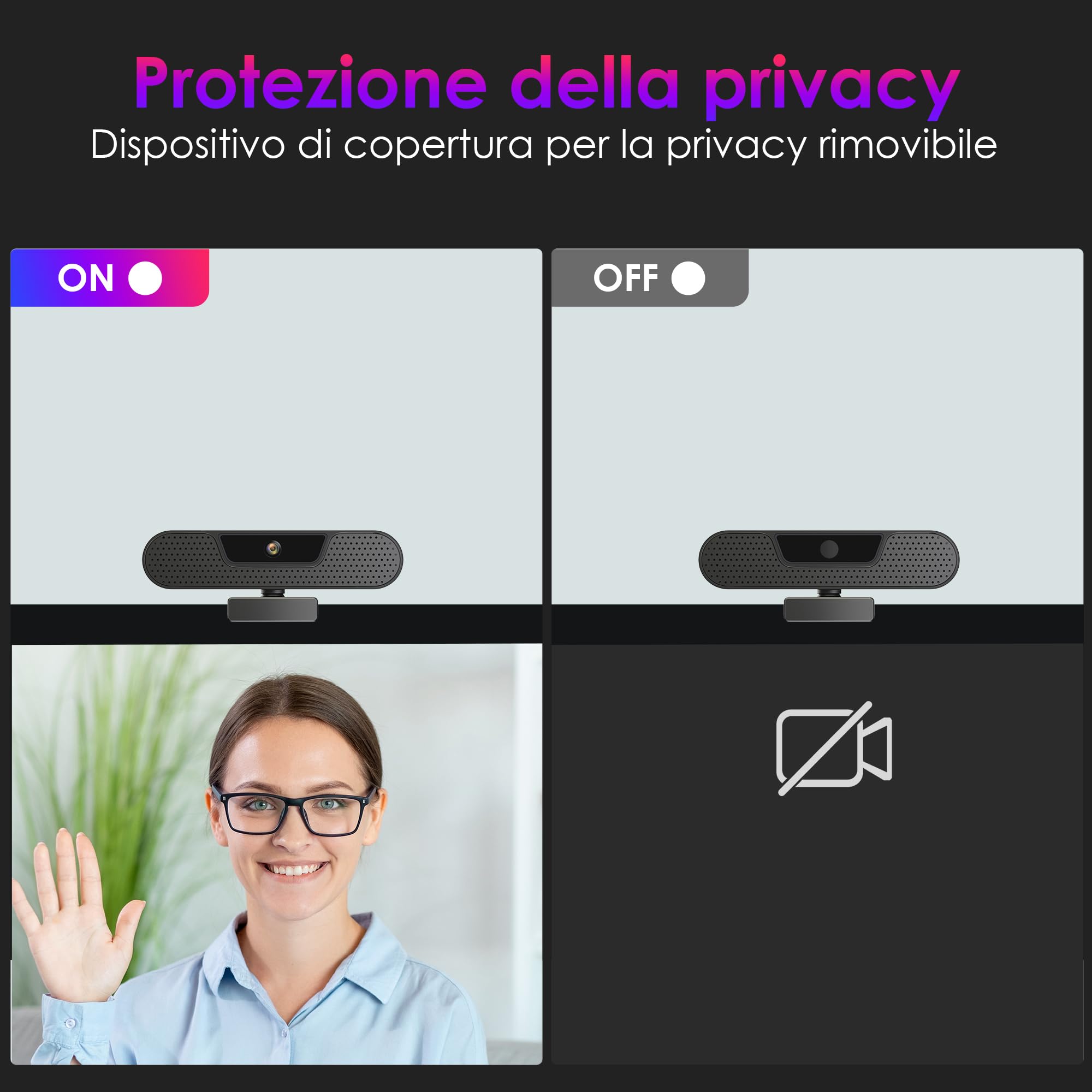 W8GS 4K Webcam, Ultra HD Webcam PC con 4 Microfono, Autofocus, Riduzione del Rumore, 85°View, Plug&Play, Protezione dei Dati, per Conferenze, Videochiamata, Streaming, Mac OS/Windows/Linux
