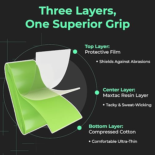 Miniatura 4 de ADV MaxTac Tacky - Cinta de agarre para raqueta de tenis profesional, 3 unidades, agarre antideslizante extremadamente pegajoso, fina y fácil de