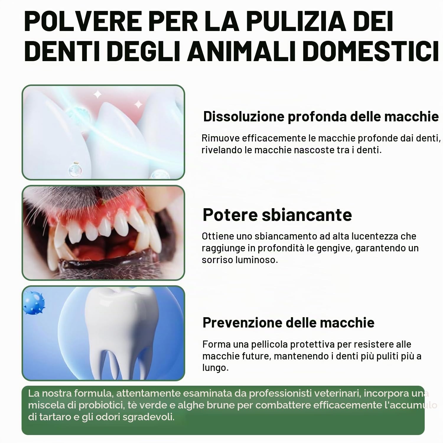Polvere Dentifricia per Animali 300g: Cura Denti, Eliminazione Odore, Rimozione Tartaro, Alito Cattivo