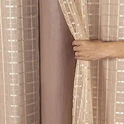 Cortina Blackout PVC com Tecido Voil Xadrez 2,80 m x 1,60 m Avelã