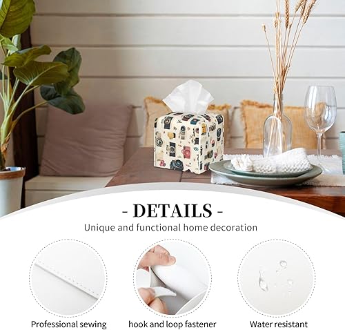 Miniatura 3 de Decorative Tissue Box Cover Square - Retro Camera Print Leather Cube Tissue Box Holder Paper Case, Organizer Dispenser for Modern Home &