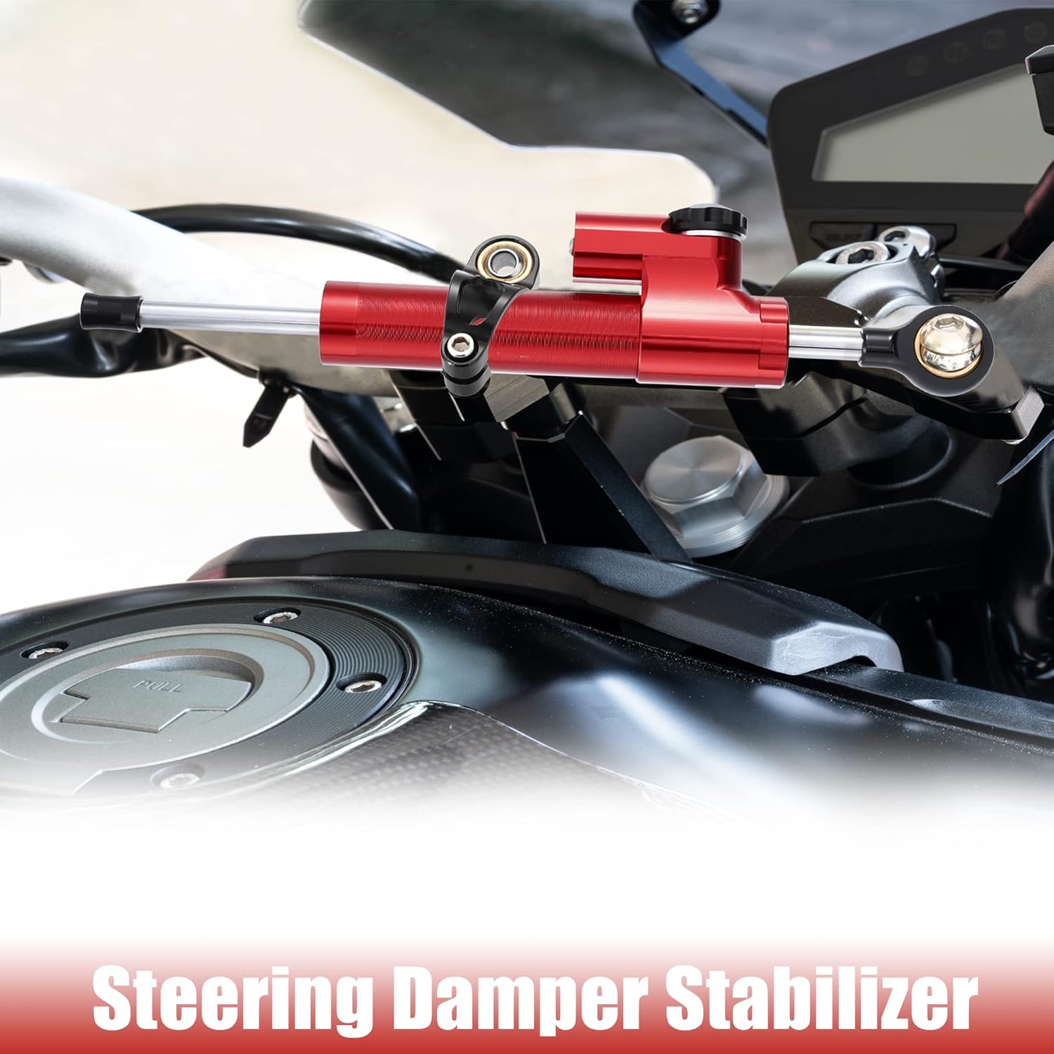 Motoforti Universal Motorcycle Steering Damper Red Adjustable Linear Stabilizer for Scooters Steetbike