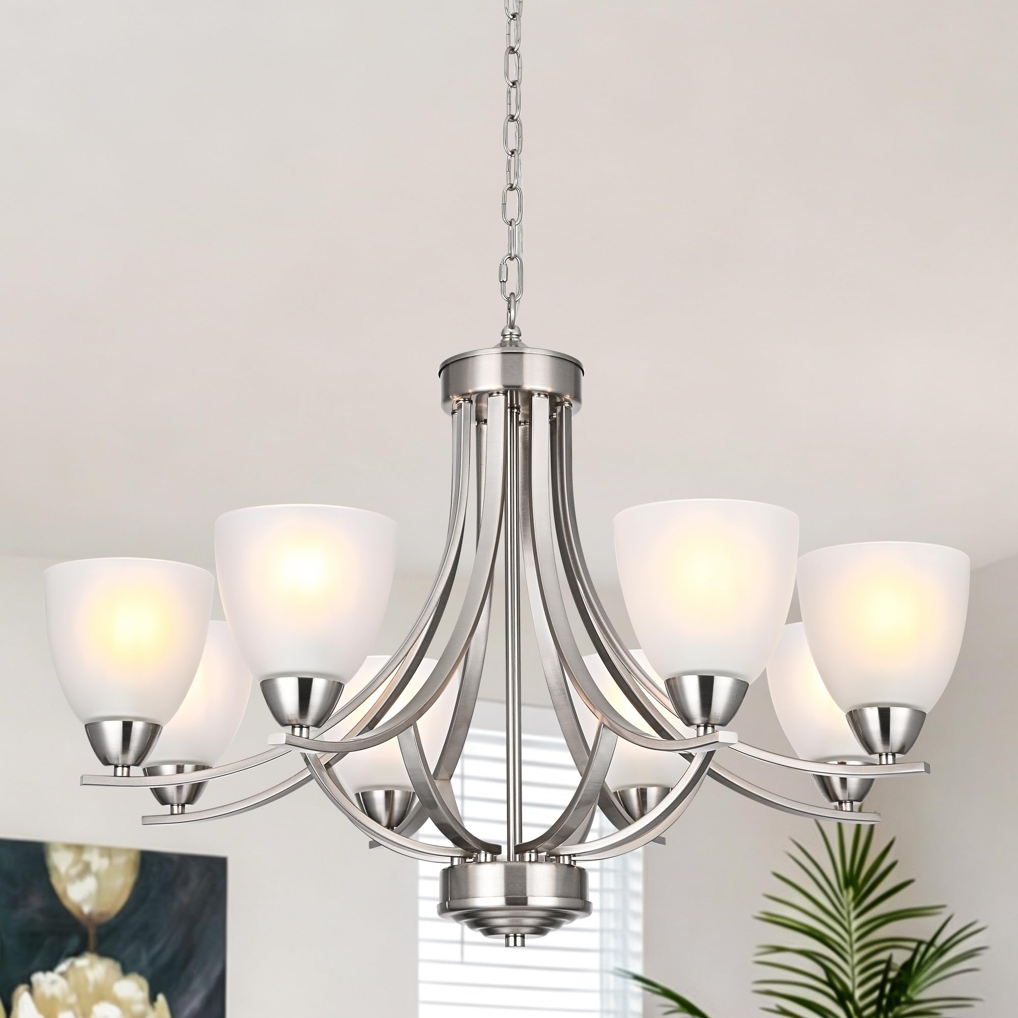 Photo 1 of VINLUZ 8-Light Farmhouse Chandelier, Brushed Nickel