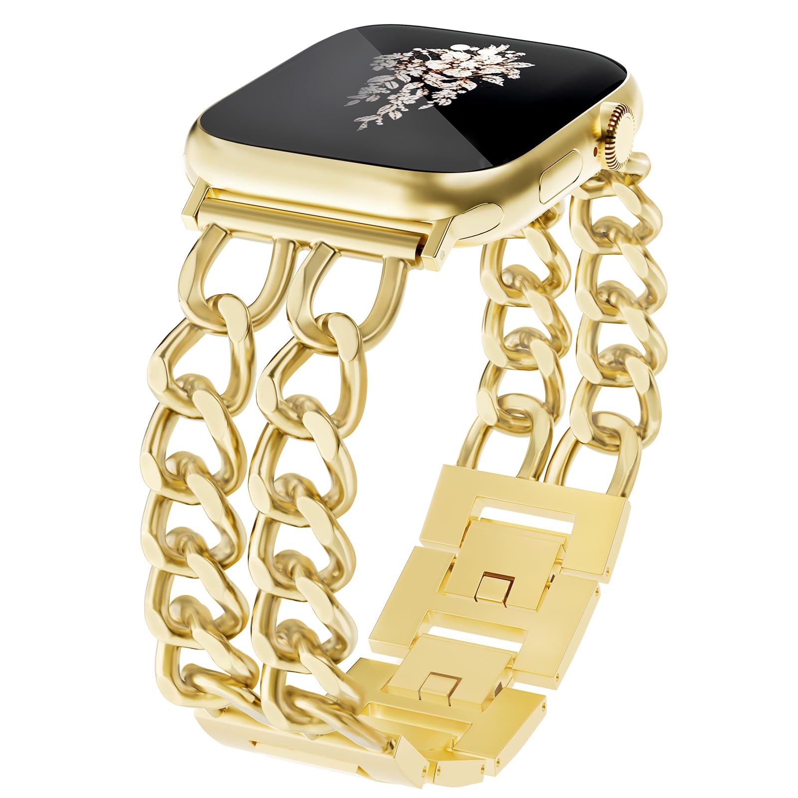 Slim Gold Chain Watch Bands Women Elegant Compatible with Apple Watch Band 38mm 40mm 41mm 42mm (S10/11) Adjustable Metal Strap Link Bracelet for