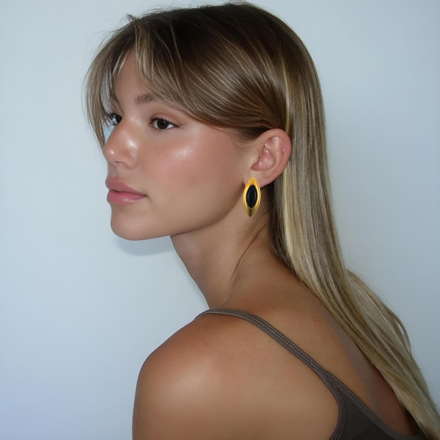 RAUCHBE Big Chunky Gold Earrings for Women Vintage Black Oval Earring Onyx Statement Earrings Trendy Jewelry - Image 4