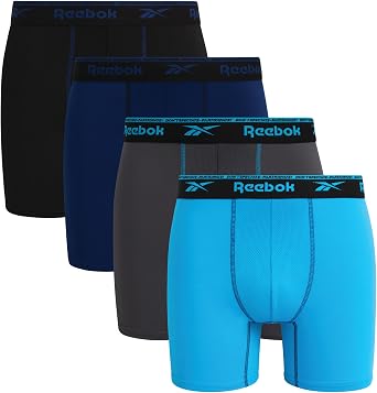 Reebok Mens Boxer Briefs - 4 Pack Underwear with Contour Pouch, 6 Inseam | Athletic Stretch Performance Moisture-Wicking Fabric, No Fly Pouch, Tag-Free Waistband